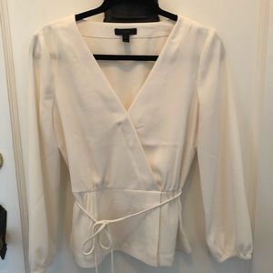 J Crew Cream Drapey Faux Wrap Top